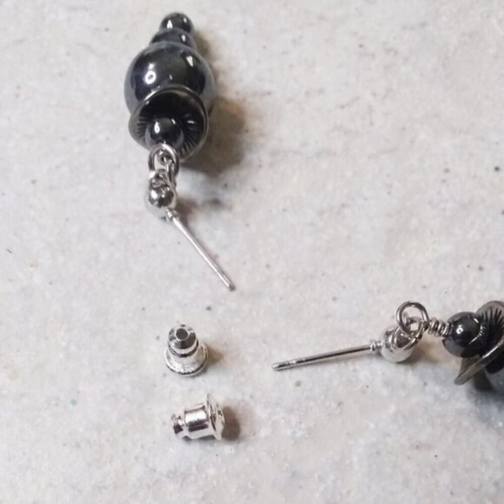Stacked Gray Hematite Post Earrings - Calming, Grounding, Clearing, Protection - Picture 9 of 10